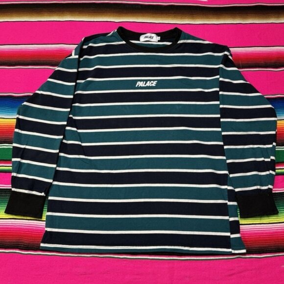 PALACE Shirt Men XL Border Longsleeve Black Green Striped Skater - Picture 1 of 6